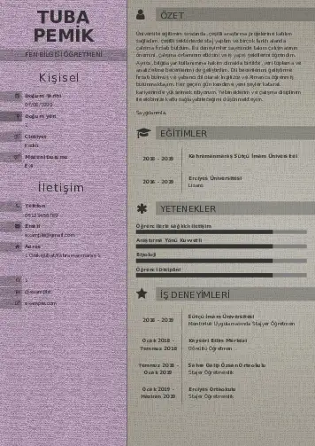 Fen Bilgisi Öğretmeni CV Örnekleri cv indir